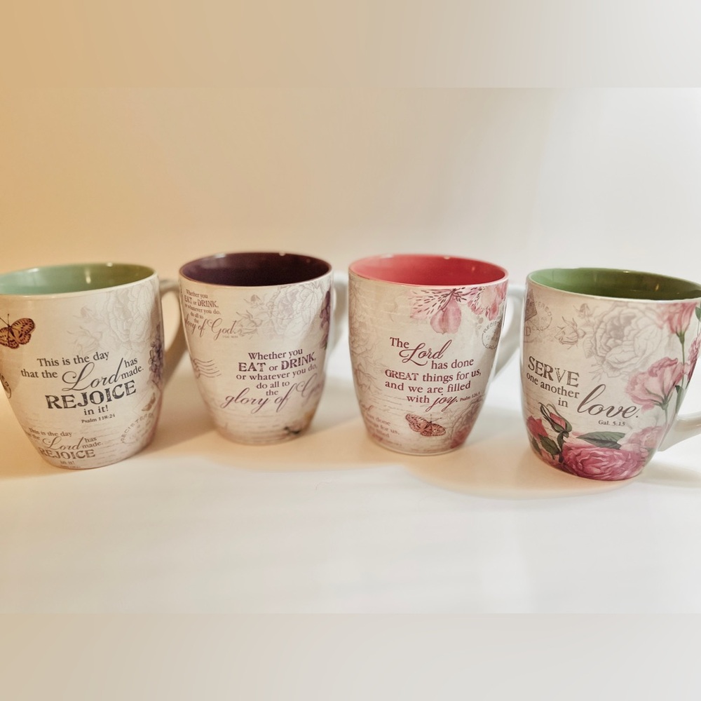 Inspirational Floral Mugs Set of 4